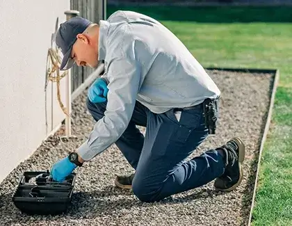 rodent control worker inspecting a residential property